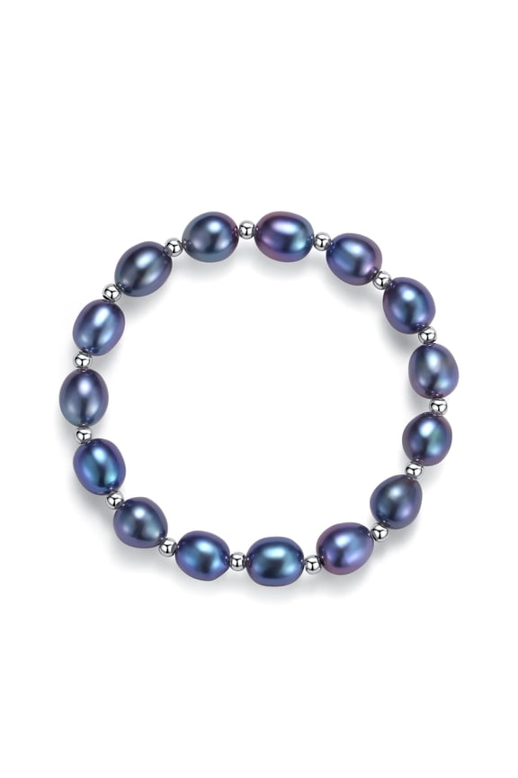 Saltwater Cultured Round Black Pearl Bracelet with 925 Sterling Silver 8-9.5mm Pearls 7.2IN Length Gift for Women