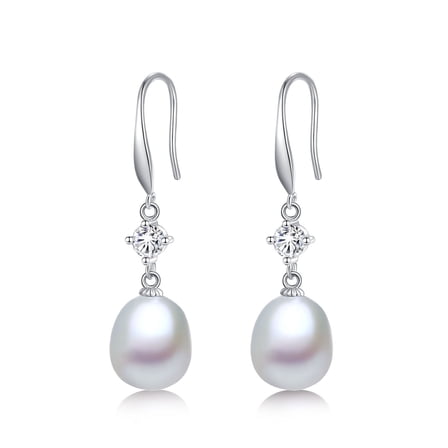 Yami 8-8.5mm White Teardrop Pearl Earrings with 925 Sterling Silver CZ Ear Hooks Valentine's Day Jewelry Gift for Her