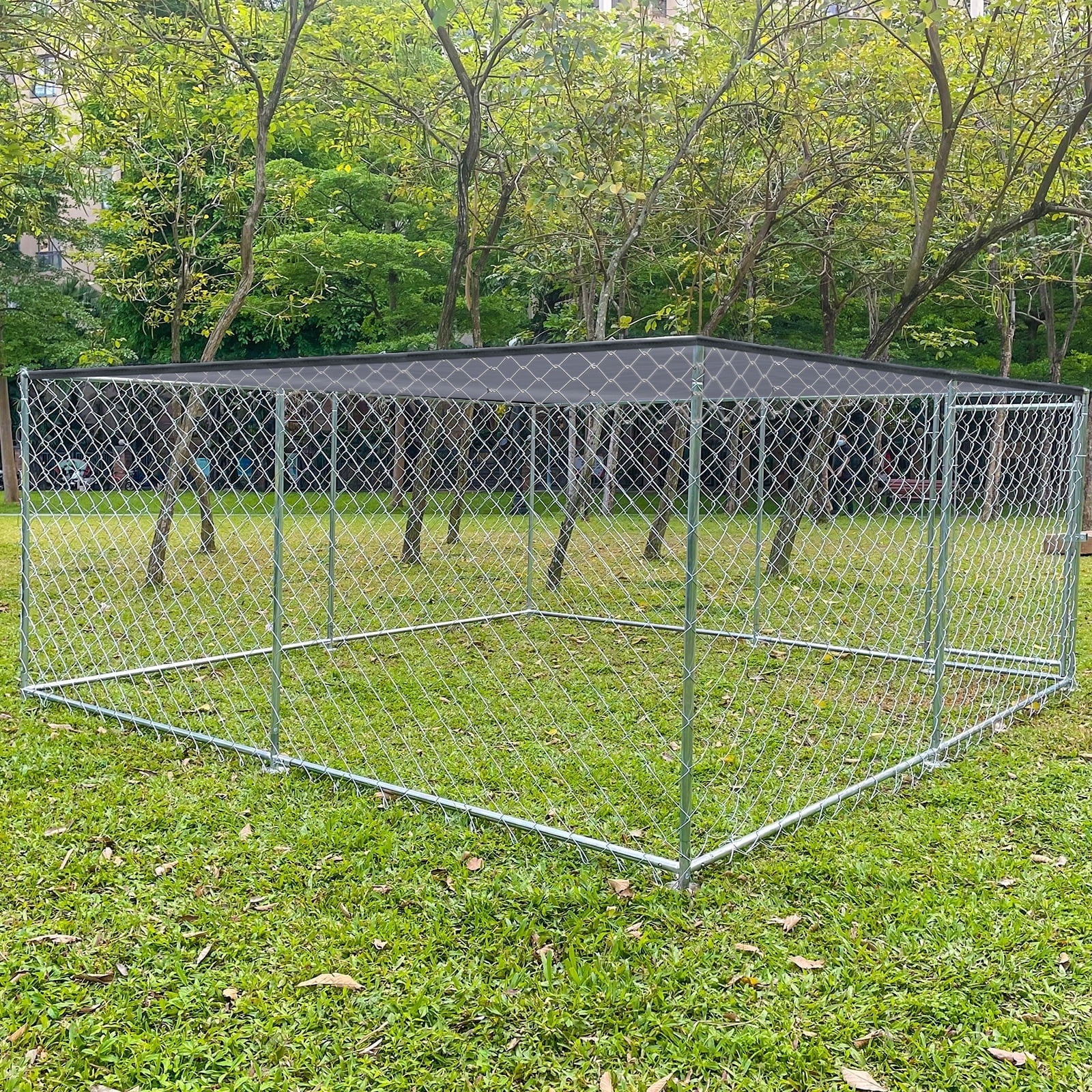 Yamissi 10 x 10 ft Large Outdoor Dog Run Kennel Heavy Duty Metal Pet Fence Pen Playpen Dog Enclosure Cage with Waterproof Cover