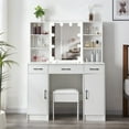 thumbnail image 1 of Yamissi Makeup Desk Vanity with Mirror & Lights, Large Vanity Table with Storage Shelves & Drawers, Makeup Dressing Table, Bedroom Vanity with Stool for Women Girls, 1 of 10