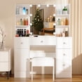 thumbnail image 1 of Yamissi Makeup Vanity Desk with Mirror and Lights, Bedroom Vanity Set with Stool, 5 Drawers Dressing Table for Women Girls, White, 1 of 10