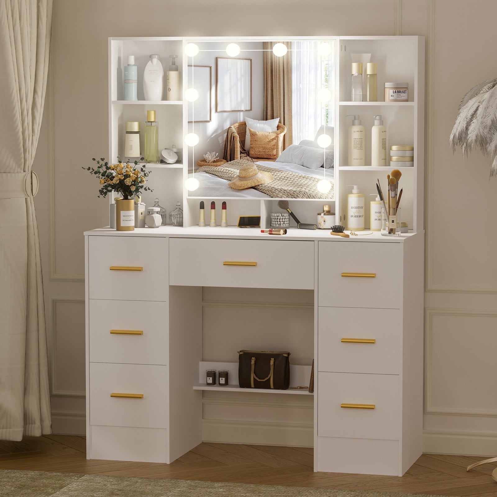 chinese dress ladies JASIWAY Modern Stretchable Makeup Vanity Dressing Table White