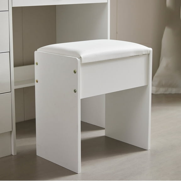 Yamissi Vanity Stool with Upholstered Seat, Vanity Chair, Desk Stool for Bedroom & Makeup Room, White