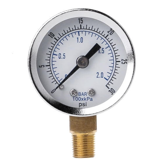 Yammee 0-30psi 0-2bar Mini Dial Compressor Meter with Metal Frame Hydraulic Pressure Gauge 1/8" BSPT Thread Dual Scale