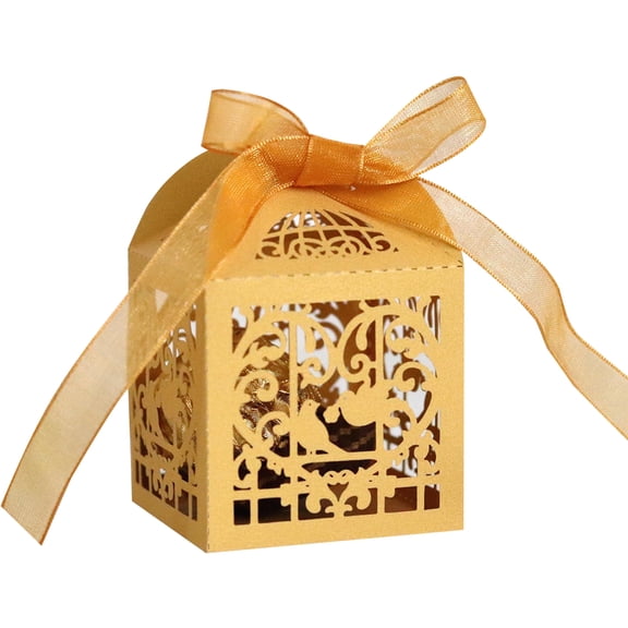 Yammee 100 Pcs Laser Cut Candy Box Wedding Souvenirs Gift Boxes with Ribbon