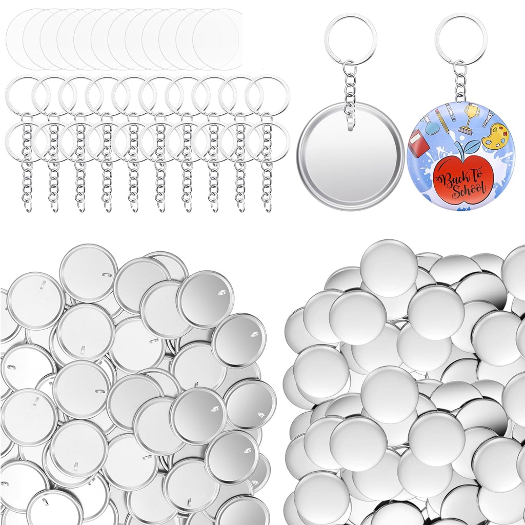 Yammee 100Pieces Craft Keyrings Supplies with 100Pcs 58mm Button Badge for Key Holder