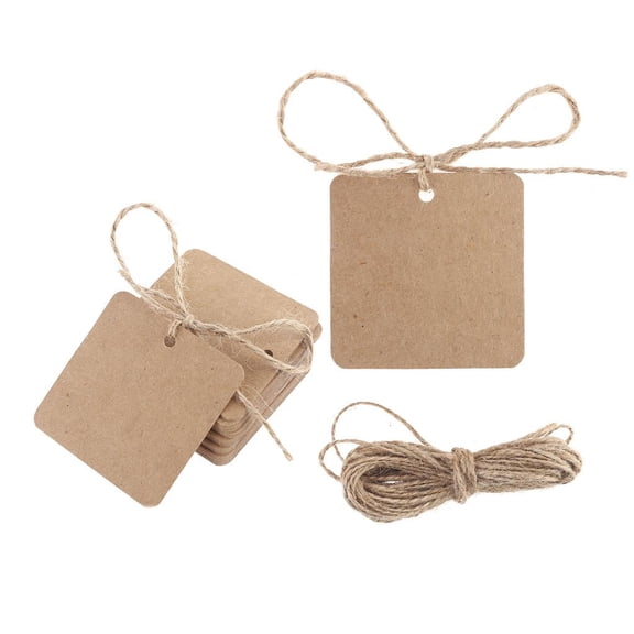 Yammee 100pcs Blank Square Kraft Paper Gift Hang Tags Wedding Label Price Card Crafts