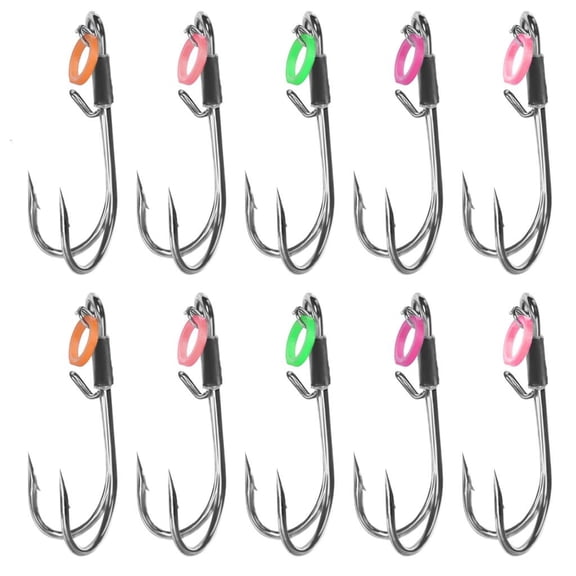 Yammee 10pack Strong Double Hook Perches Ringed Twin Hook River Fishing Hook for Catching Basses and Catfishes
