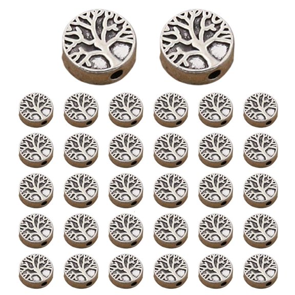 Yammee 10pcs Silver Life Tree Beads With Large Holes for Creative Jewelry Designs