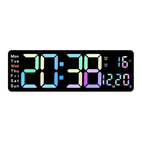 Yammee 12" Large Digital Wall Clock with Big LED Screen Calendar and Temperature Dispaly for Bedroom Home Desktop Decorations