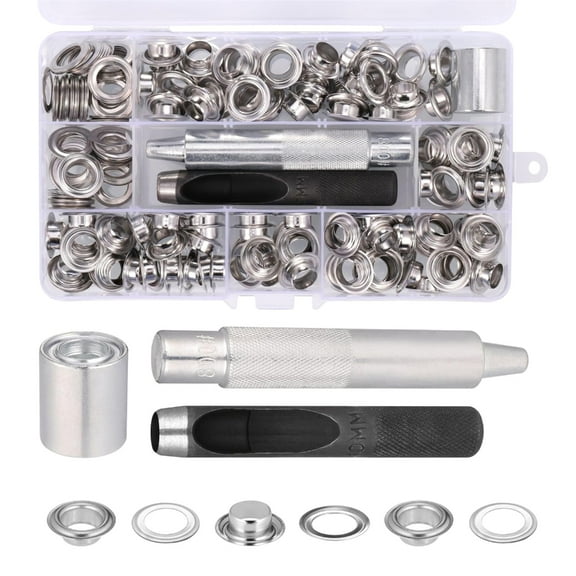 Yammee 120 Sets Grommets Eyelets Kits Metal Grommet Tool Kits for Fabric Leathers Shoe