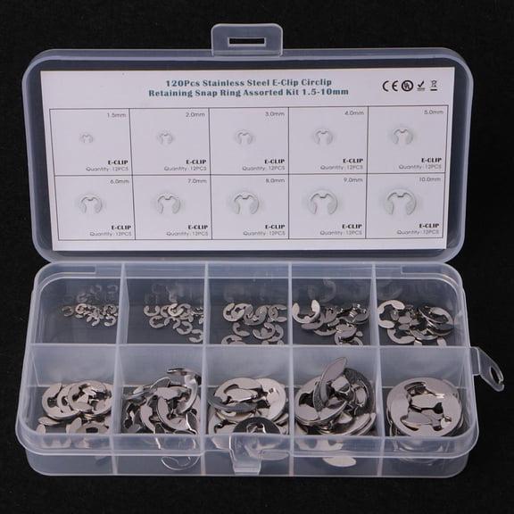 Yammee 120PCS 1.5mm-10mm E-Clip Assortment Kit Stainless Steel Retaining Circlip Set