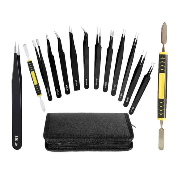 Yammee 12pcs Anti-static ESD Precision Tweezers Sturdy & Pricise ESD Tweezers Kits for Modeling, Electronics Repair Tool Set