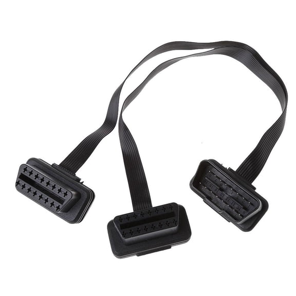 Yammee 16 Pin OBD2 Male To Double Female Splitter Flat Thin Y Connector Extension Cable