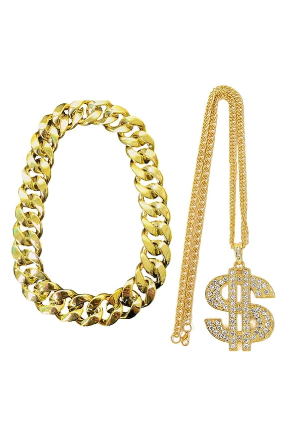 Yammee 2 Pack Rapper Chains Versatile Gold Chain Necklace Hip Hop Necklace CCB Material