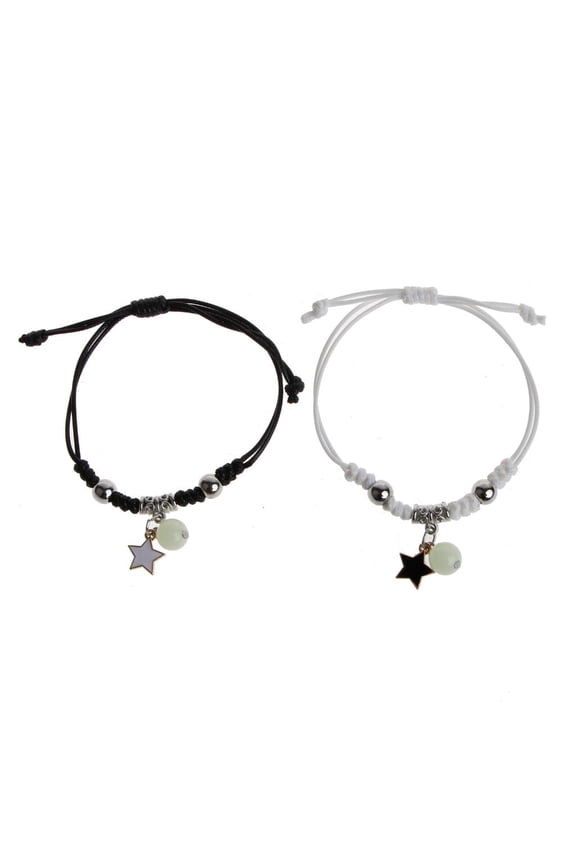 Yammee 2 Pcs Braided Rope Bracelet Luminous Bead Charm String Bracelet Adjustable Friendship Couples Bracelets Jewelry