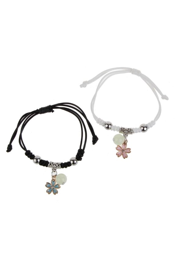 Yammee 2 Pcs Braided Rope Bracelet Luminous Bead Charm String Bracelet Adjustable Friendship Couples Bracelets Jewelry