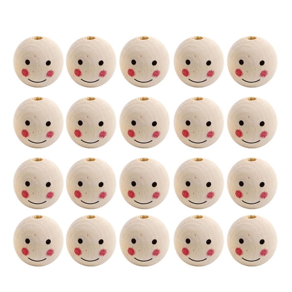 Yammee 20 PCS Jewelry Making Supply Smile Face Beads Wood Round Beads for Beads Jewelry