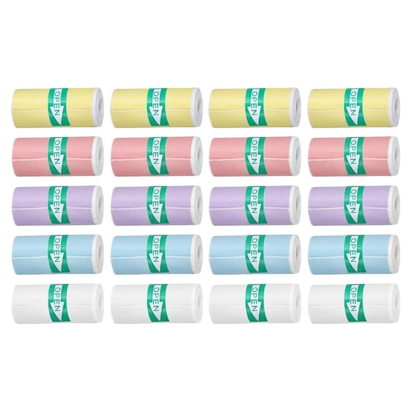 Yammee Thermals Sticker Labels for Mini Printers 57mm x25mm 20Paper Roll Colored/White Waterproof for Crafts and Home Use