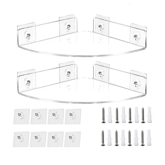 Yammee 2Pcs Acrylic Wall Mount Floating Corner Shelves Quarter Round Shower Shelf Hanging Corner Shelves Wall Display Organizer