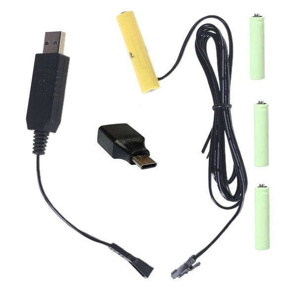 Yammee 2in1 USB/Type C Power Supply Cable for AAA Battery,Reuse AAA Dummy Batteries