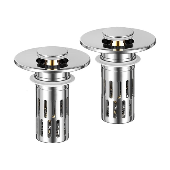 Yammee 2pcs Poping Up Sink Drain Stoppers with Fine Meshes Filter Easyly Touches Operation for Bathroom Vanities