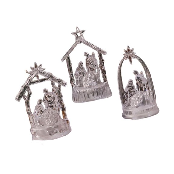 Yammee 3Pieces Nativity Scene Figurines Illuminated LED Acrylic Decoration Night Light For Home Church Holiday Decoration