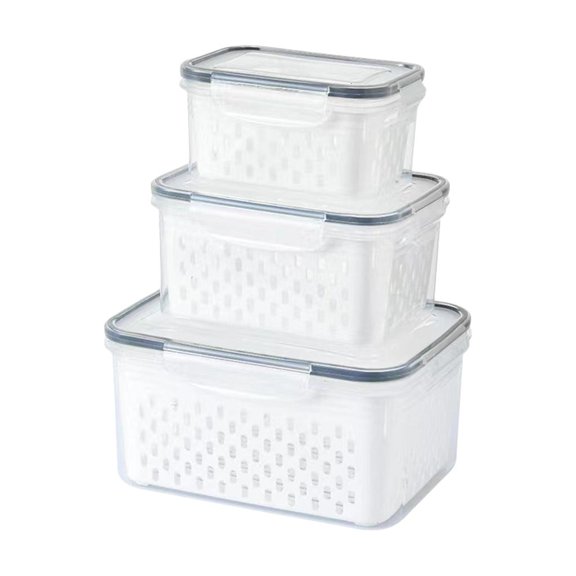 Yammee 3pc ABS Refrigerator Boxes With Drainage Basket For Vegetables Fruits Storage