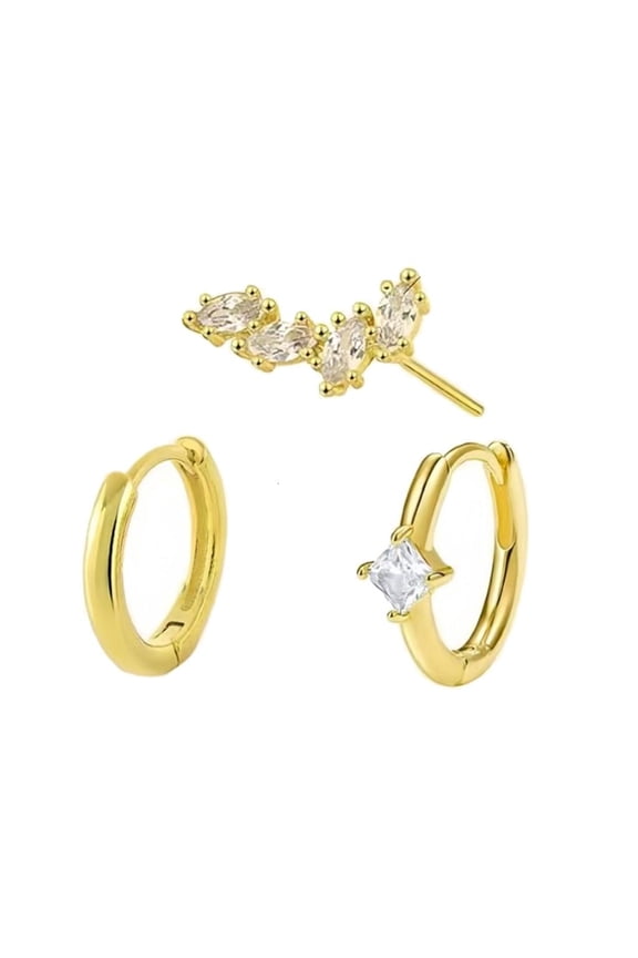 Yammee 3pcs 14K Gold Plated Copper Earrings Trendy Earring Stacks for Sensitive Ears Fashion Daily Wear Jewelry for Women