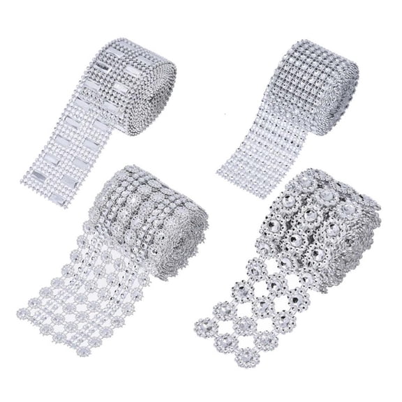 Yammee 4 Rolls 8 Yards Rhinestones Mesh Ribbon, Sparkling Diamond Ribbon Trim for Art Craft, Birthday Wedding Cake Decoration