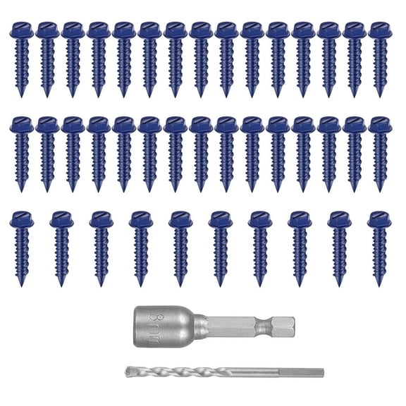 Yammee 40Pcs Masonry Screws Concrete Screw Anchors with Drill Bit & Driver Easy to Use