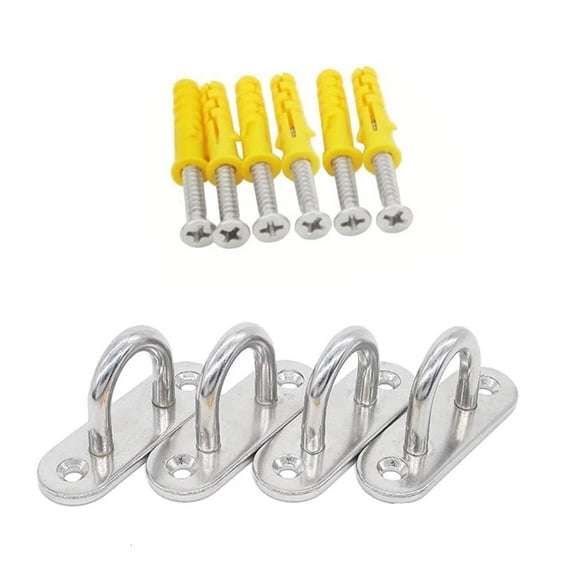 Yammee 4Pcs Stainless Steels Pad Eye Plate Ceiling Hook with Screws Staple Hook