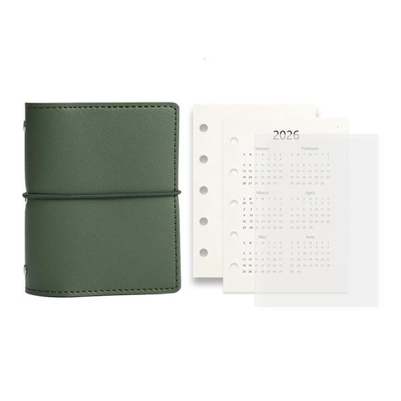 Yammee 5 Holes Binder Notebook with Refill Paper 12.3x9.8CM Leather 5 Rings Binder