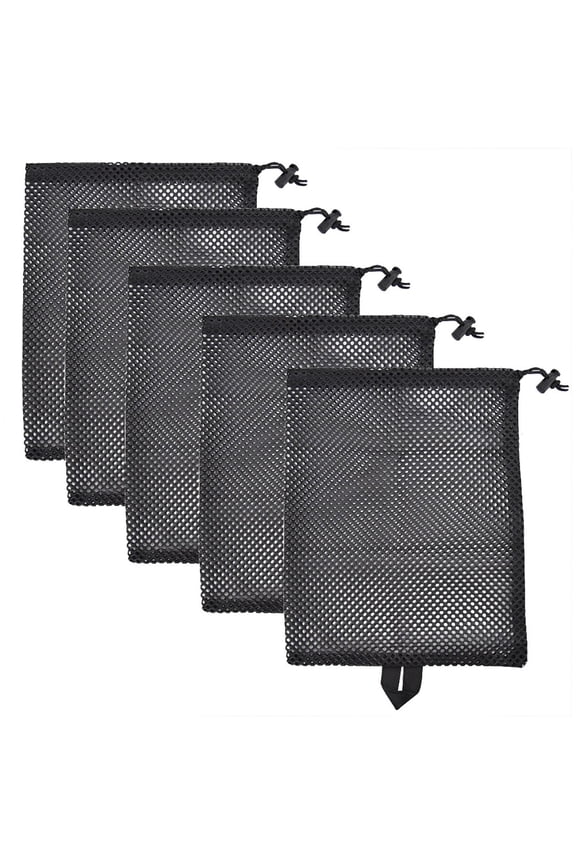 Yammee 5 Pieces Black Mesh Storage Bag, Shopping Bag, Screen Bag, Reusable, Filter