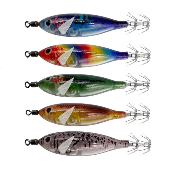 Yammee 5Pcs Fishing Squid Jig Lures Jig Squid Fishing Lures Baits Set Freshwater Saltwater Fishing Jig Hard Octopuses Hook