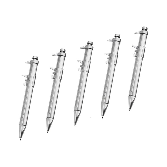 Yammee 5Pcs Vernier Caliper Pen 0-100mm Black/Blue Gel Ink Ballpoint Pen Measuring Tool