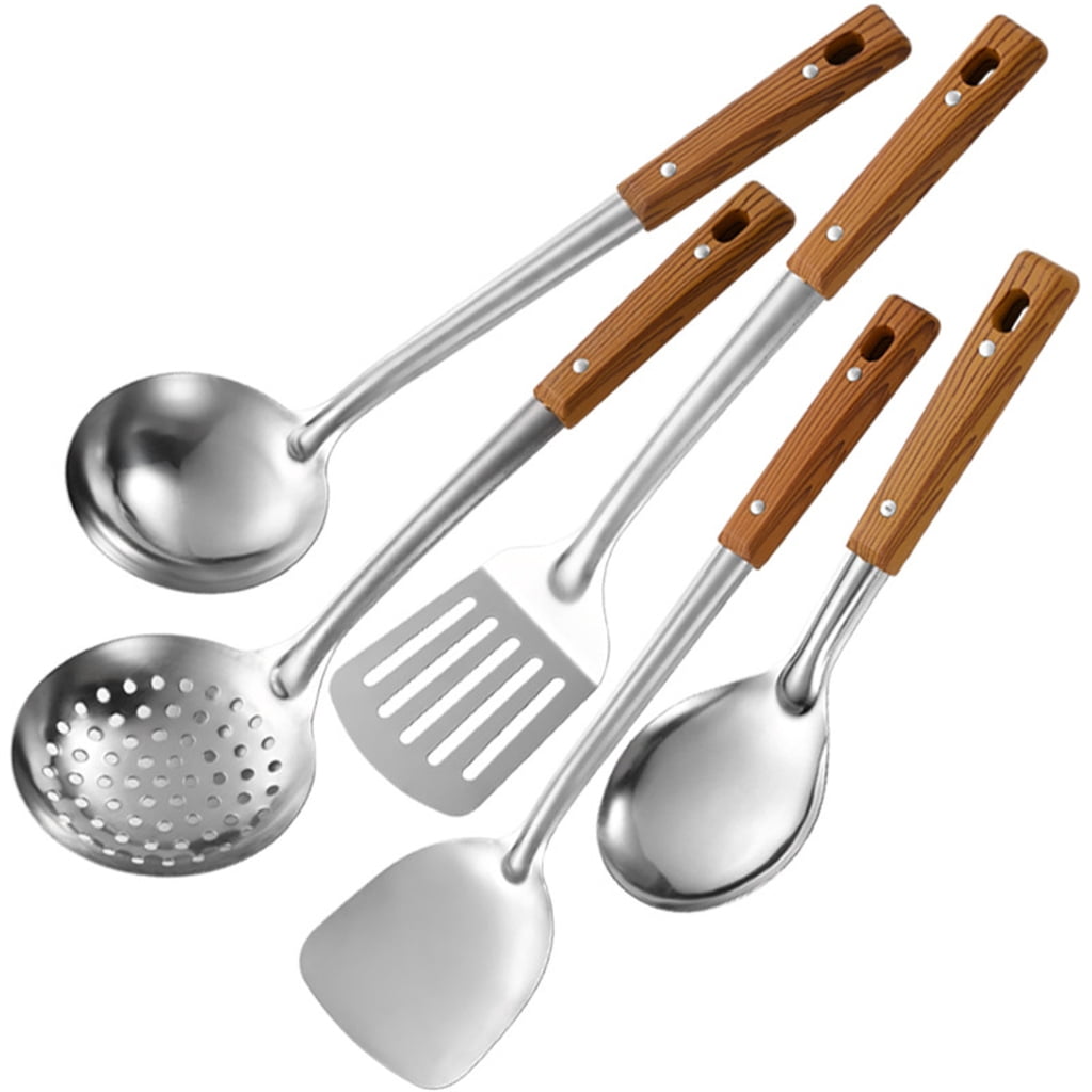 Yammee 5Pcs Wood Handle Soup Ladles Rice Spoon Colander Kitchen ...
