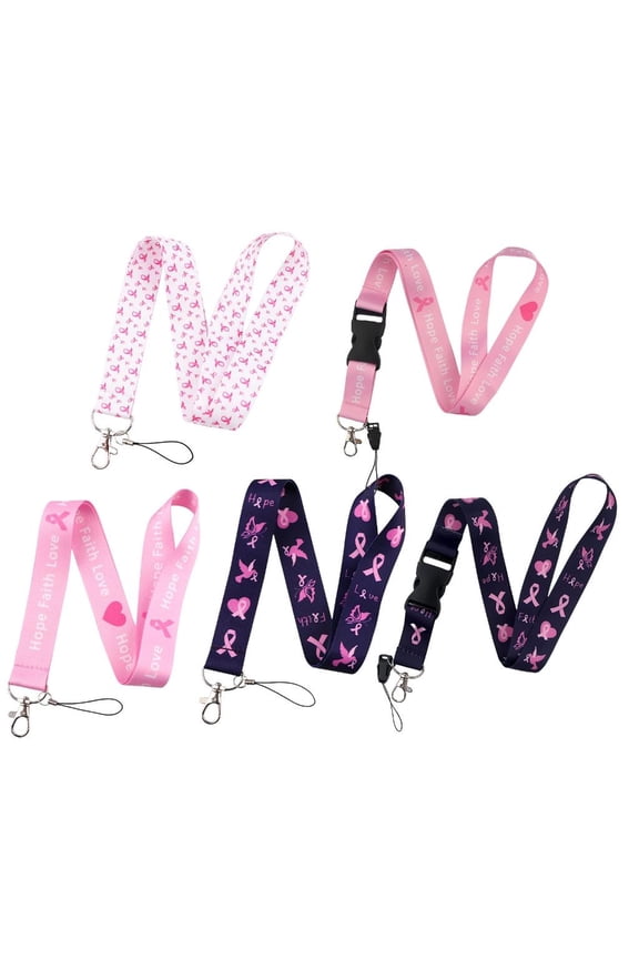 Yammee 5pcs Release Buckle Lanyard Neck Strap with Ribbon for Keychain Badge for Women