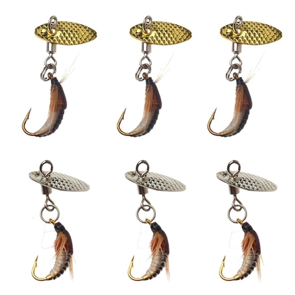 Yammee 6Pcs Steel Single Hook Spinner Baits Sequins Lures Set Spinner Spoon Swimbait
