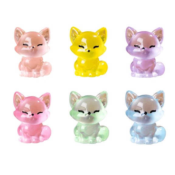 Yammee 6pcs Tiny Resins Foxes Sculptures Glowing in Dark Animal Miniature Ornaments