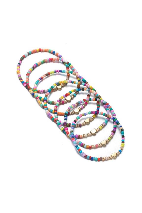 Yammee 7 Colorful Beaded Stretch Bracelets Women Fashion Jewelry Set Multiple Designs