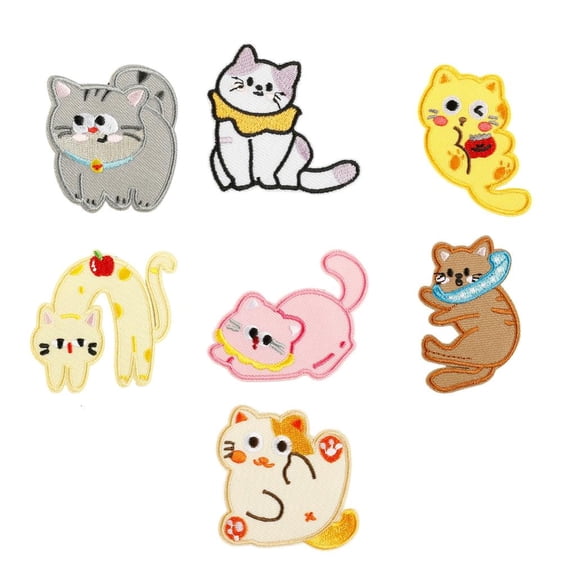 Yammee 7 Pcs Cartoon Cats Iron On Patches Clothing Patches Animal Repair Patches Embroidery Patches for Bag Decoration