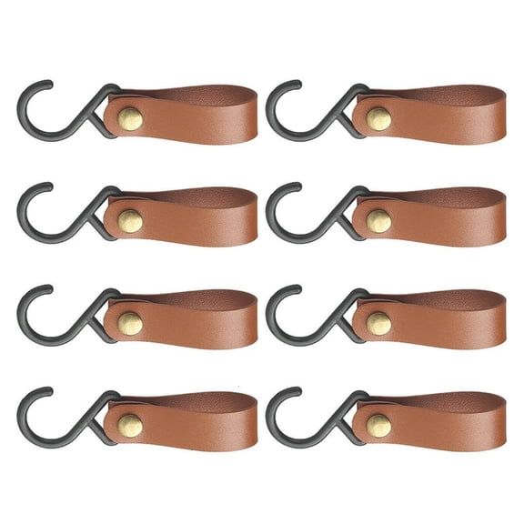 Yammee 8 Pack PU Leather S Hook No Drillings Hanging Hook, Leather Belt with Hook, Multifunctional S Hook Set for Hanging