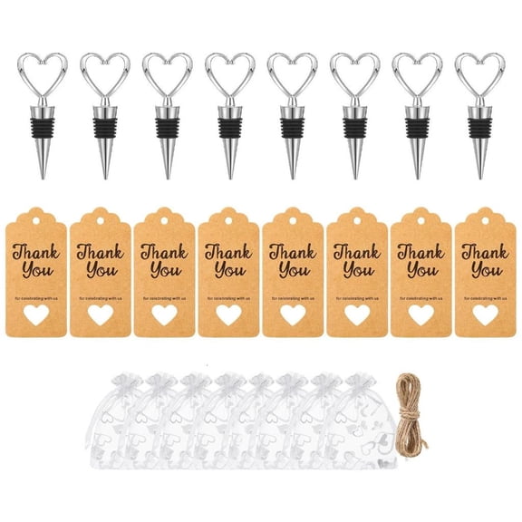 Yammee 8Pcs Heart Shape Bottle Stopper with Drawstring Bag Thank You Card For Wedding