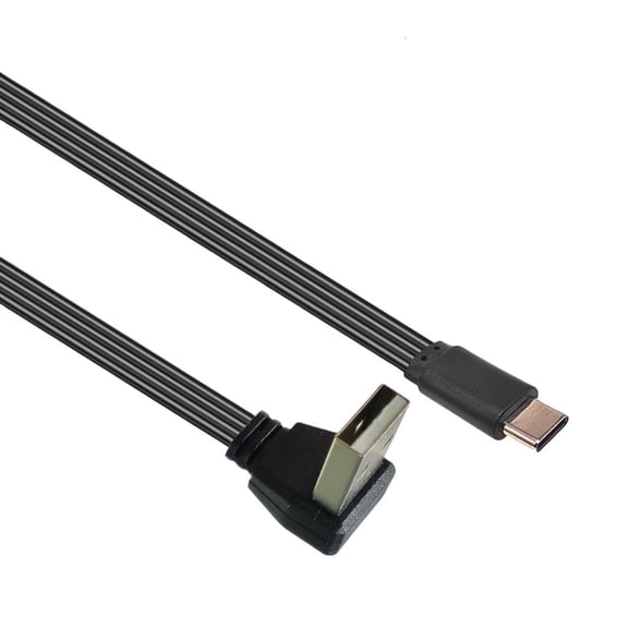 Yammee 90 Degree Angled USB 2.0 to Type C Flat Cable Data Cord for Phones and Laptops