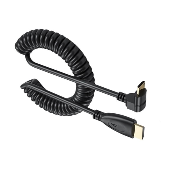 Yammee 90 Degree Mini HDMIcompatible Male to HDMIcompatible Male Spring Coils Cable Version 1.4 Video Cable