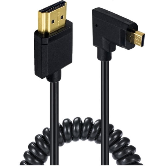 Yammee 90°UHD 4K Micros HDMIs to HDMIs Male Extender Coiled Cable 10.2Gbps 4K/2K60Hz