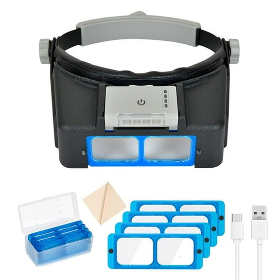Yammee Adjustable Headband Magnifiers with LED Lighting Magnification Headsets ABS for Detailed Work & Electronics Repair