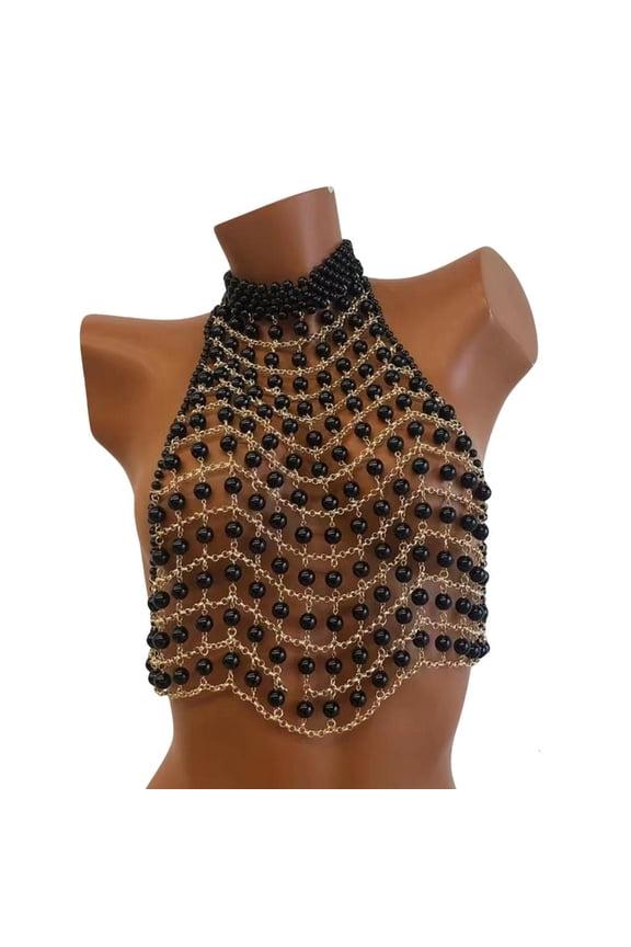 Yammee Adjustable Length Pearls Embellished Body Bra Chain for Stylish Outfits