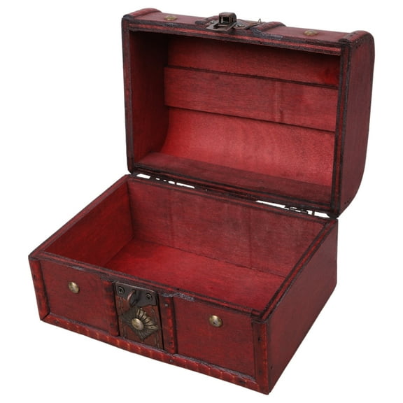 Yammee Antique Vintage Wooden Treasure Chest Decorative Wood Jewelry Storage Trunk Box with Metal Lock for Pirate Keepsake